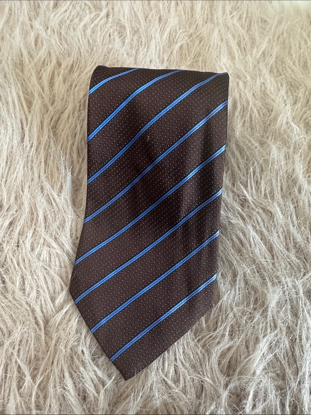 Etro Brown Tie with Blue Stripe Pattern